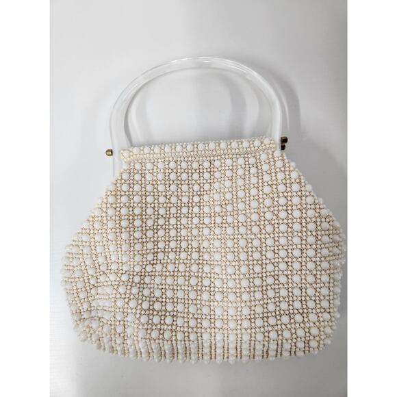 Vintage Laura USA Made In Hong Kong Pearl Beaded Handbag/Purse, Double Handle - Picture 1 of 16